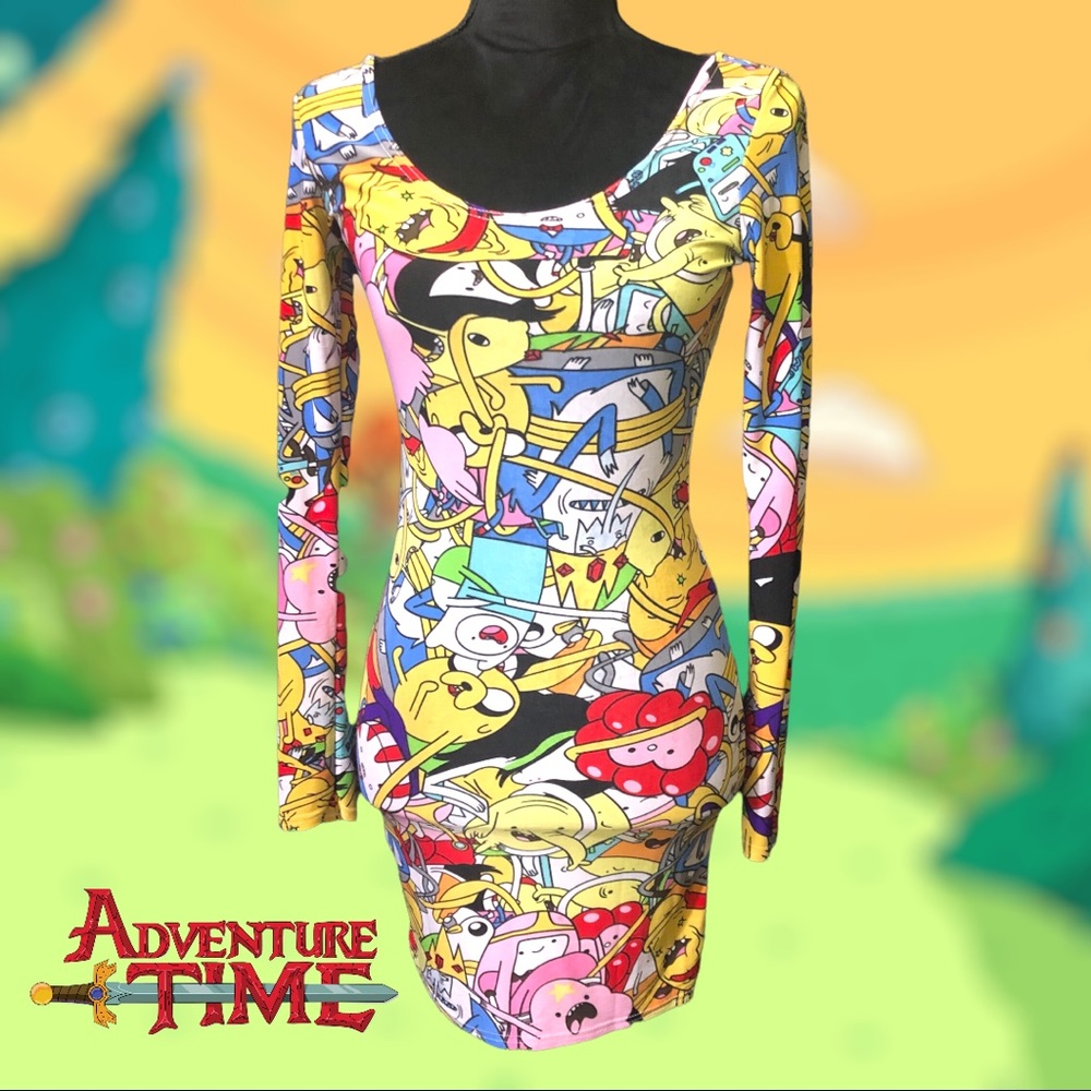 Adventure Time Print Long Sleeve Bodycon Dress